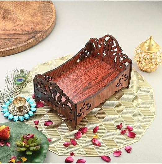 Rukmaajee Premium Engineered Wooden Carved Pattern Designer Bed for