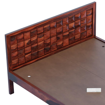 Rukmaajee Solid Sheesham Wood King Size Bed | Diamond Design Headboard