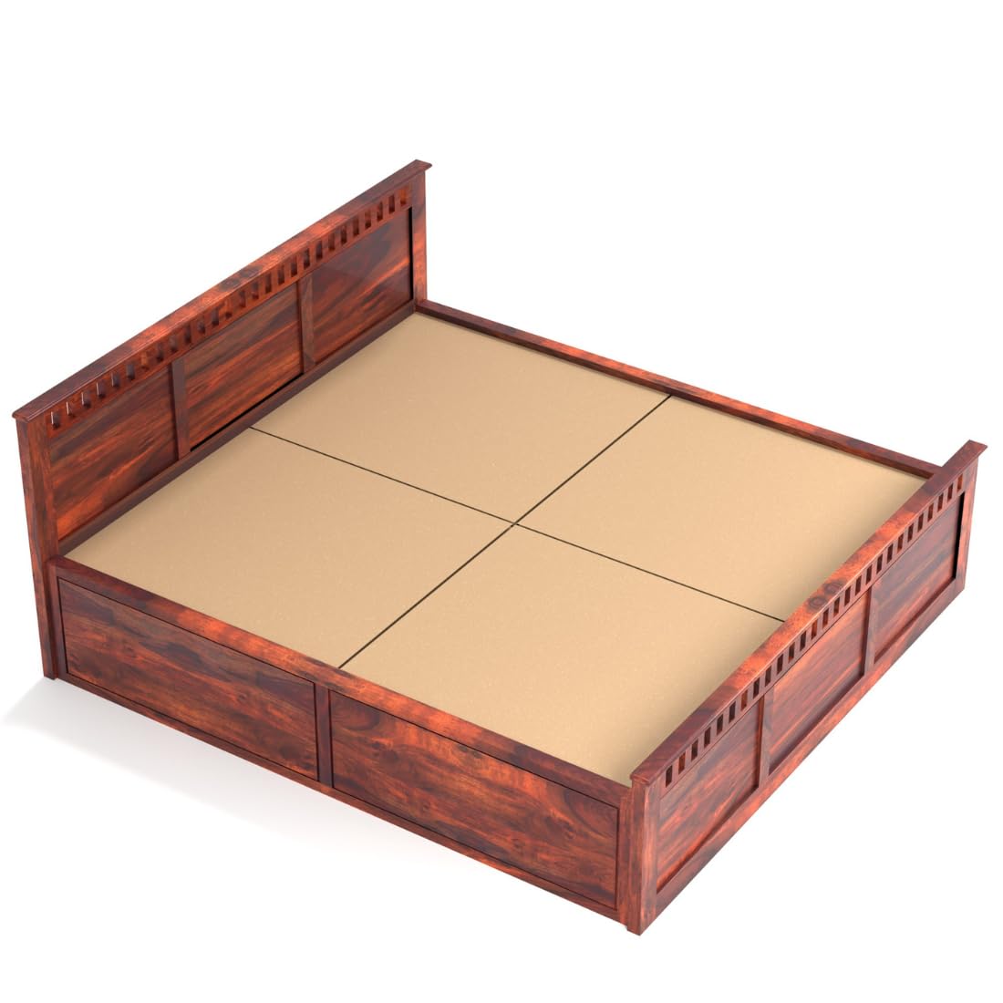 Rukmaajee King Size Bed with Sheesham Wood Frame, Walnut Brown Finish,