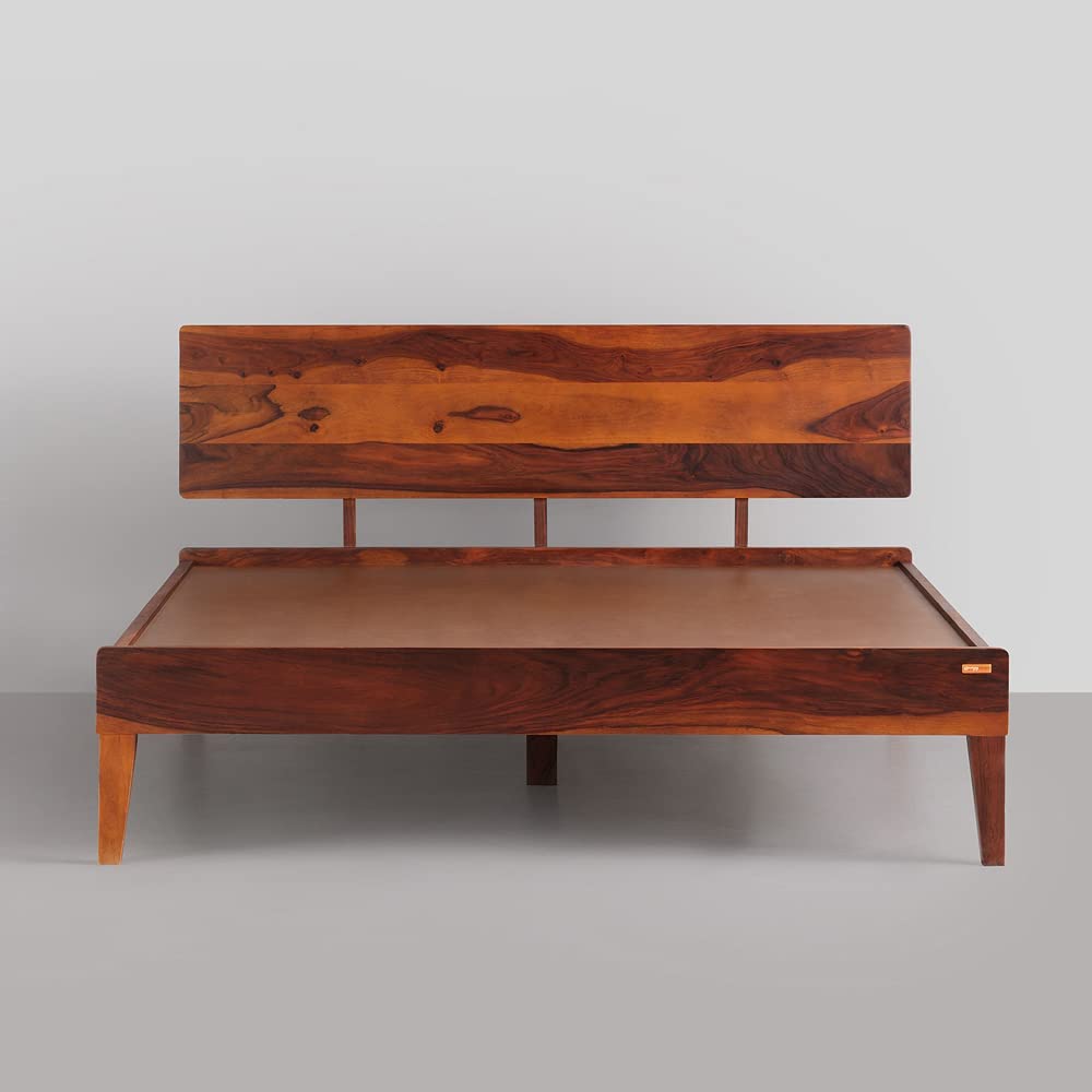 Rukmaajee Bed G | Premium Solid Sheesham Wood Queen Size Bed (Honey