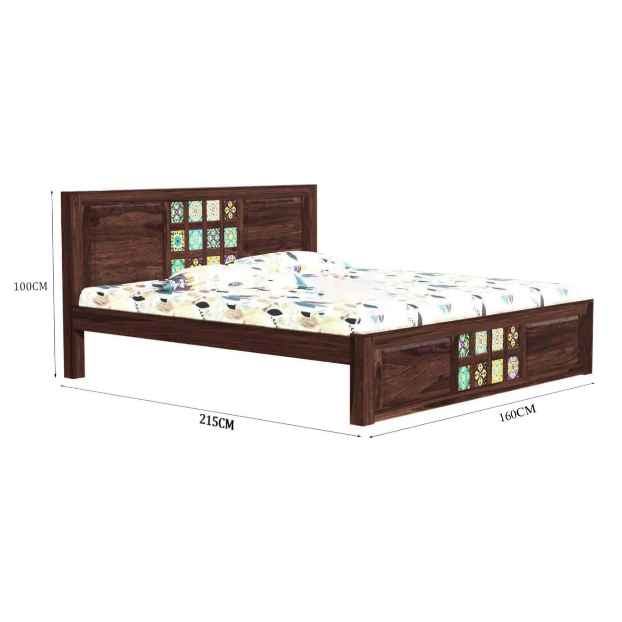 Rukmaajee Sheesham Wood Queen Size Bed Without Storage | Solid Cot Bed