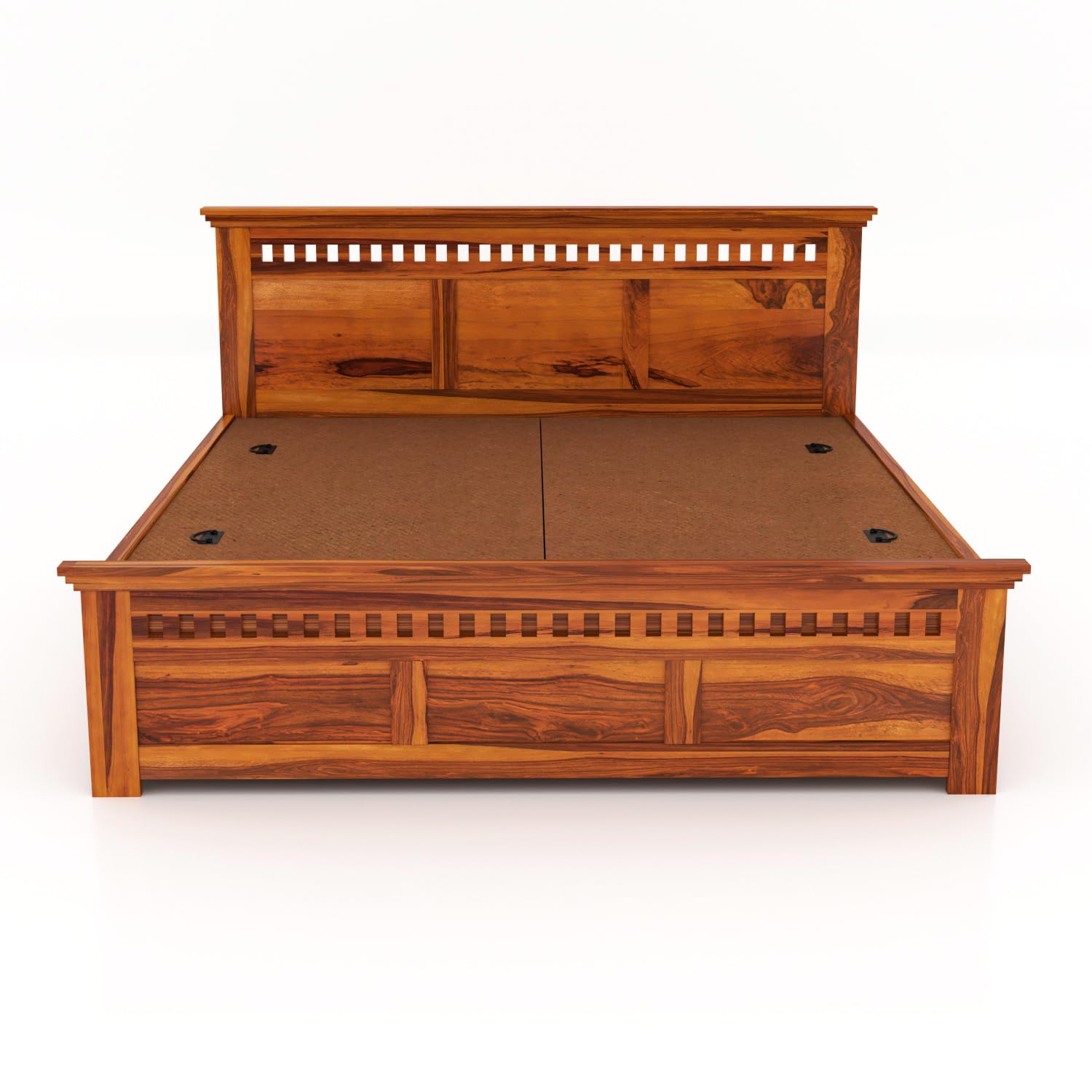 Rukmaajeee Solid Sheesham Wood Armania Queen Size Bed with Box Storage