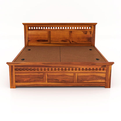 Rukmaajeee Solid Sheesham Wood Armania Queen Size Bed with Box Storage