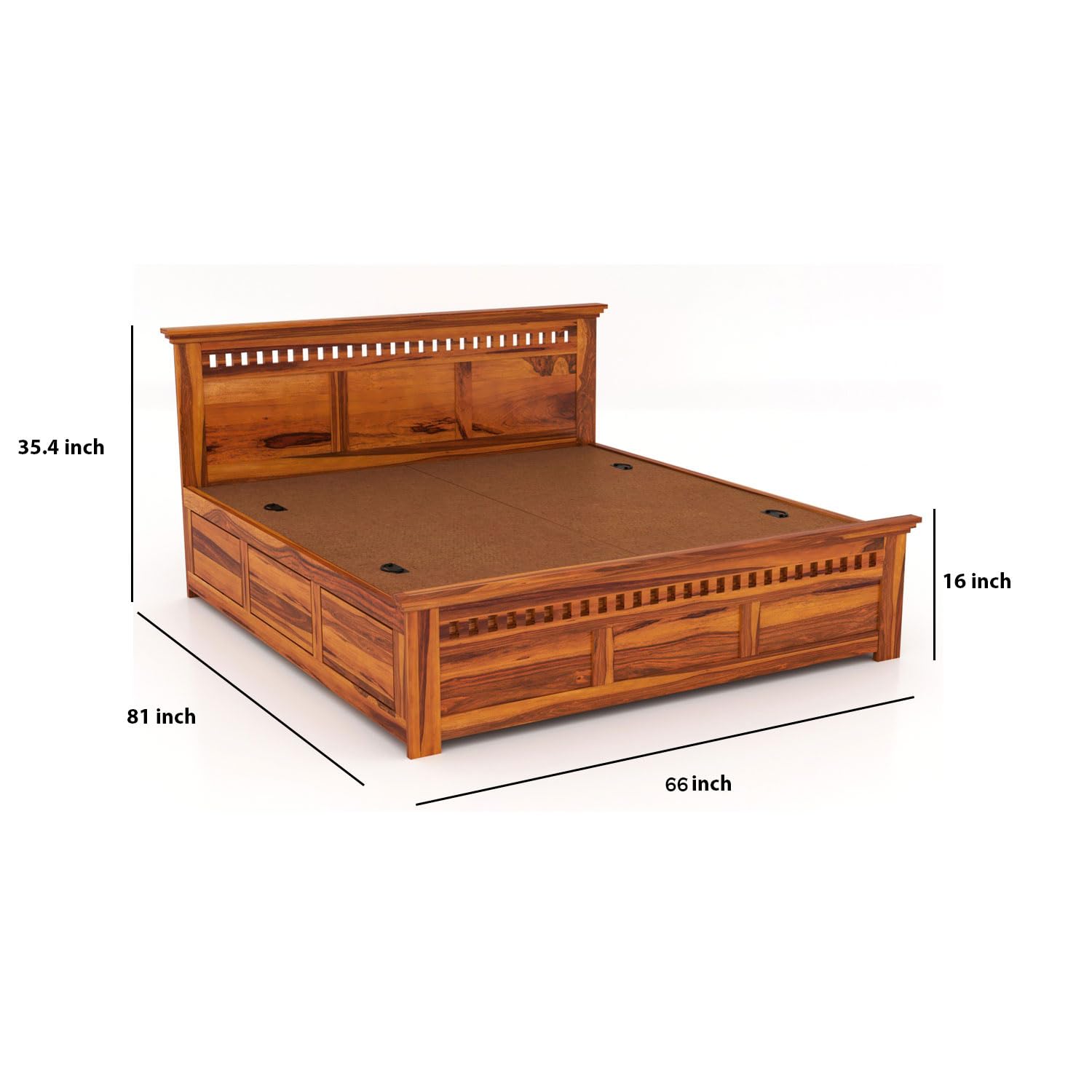 Rukmaajeee Solid Sheesham Wood Armania Queen Size Bed with Box Storage