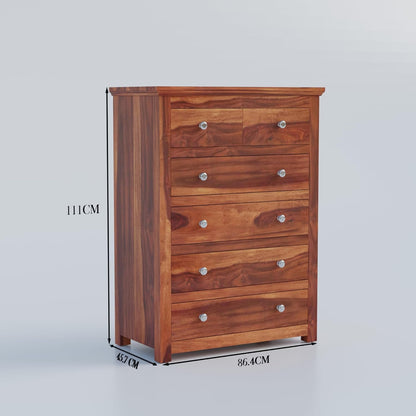 Rukmaajee Solid Sheesham Wood Chest of Drawers | 6 Drawer Storage