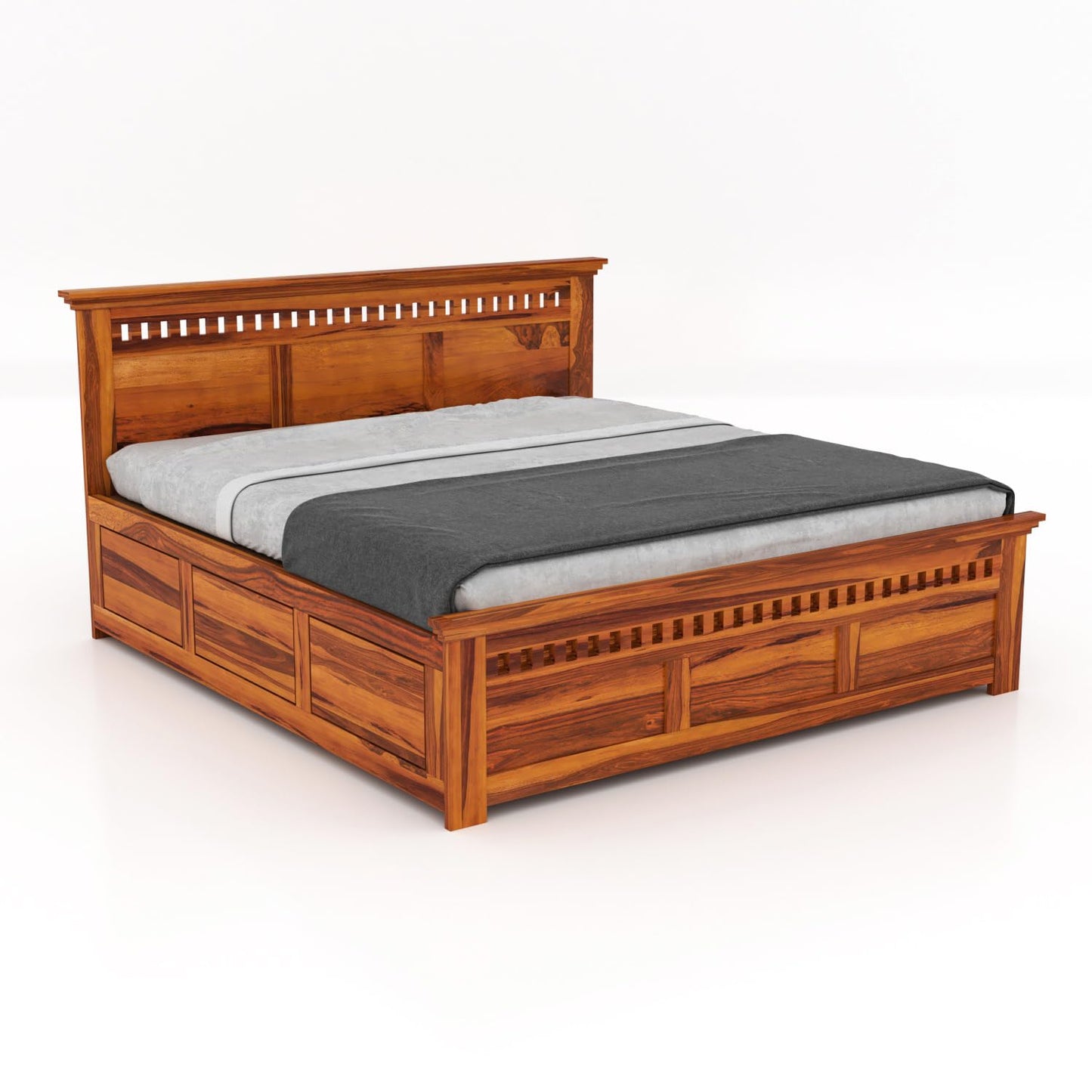Rukmaajeee Solid Sheesham Wood Armania Queen Size Bed with Box Storage