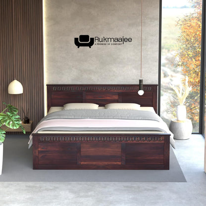 Rukmaajee King Size Bed with Sheesham Wood Frame, Walnut Brown Finish,