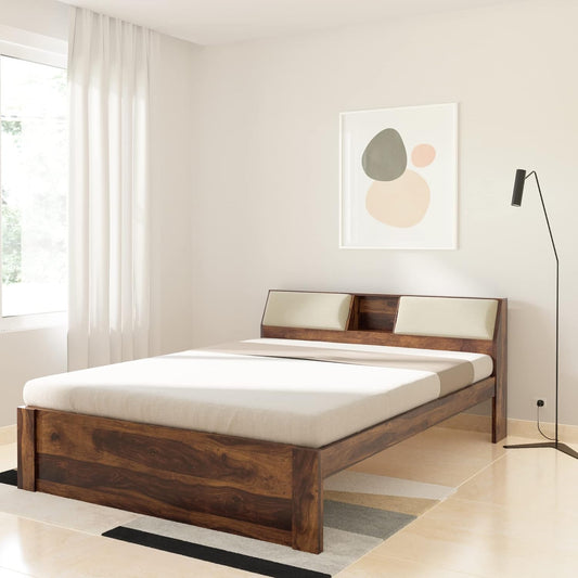 Amazon Brand - Rukmaajee Cazz Queen Size Solid Sheesham Wood Bed with