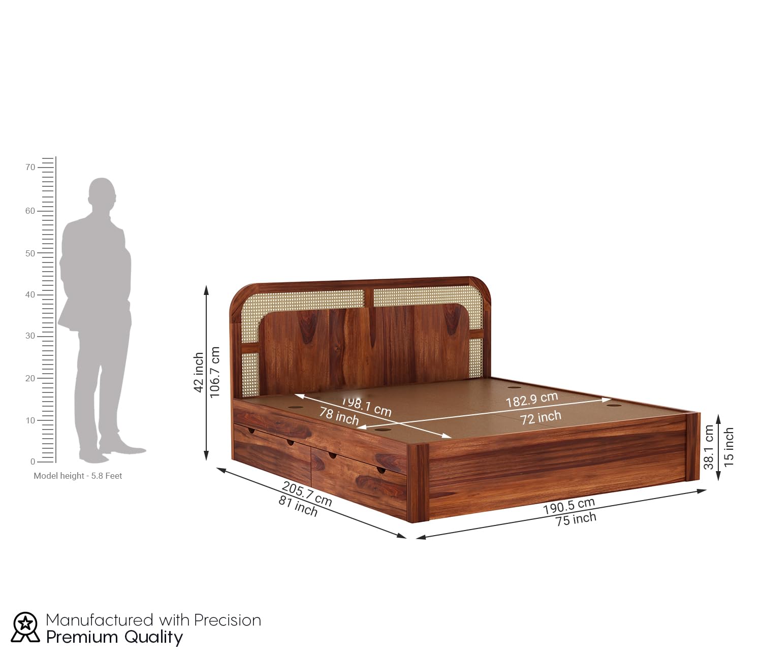 Rukmaajeee Solid Sheesham Wood King Size Bed with Storage | Wooden