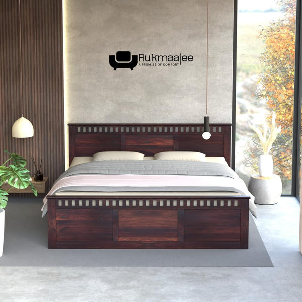 Rukmaajee King Size Bed with Sheesham Wood Frame, Walnut Brown Finish,