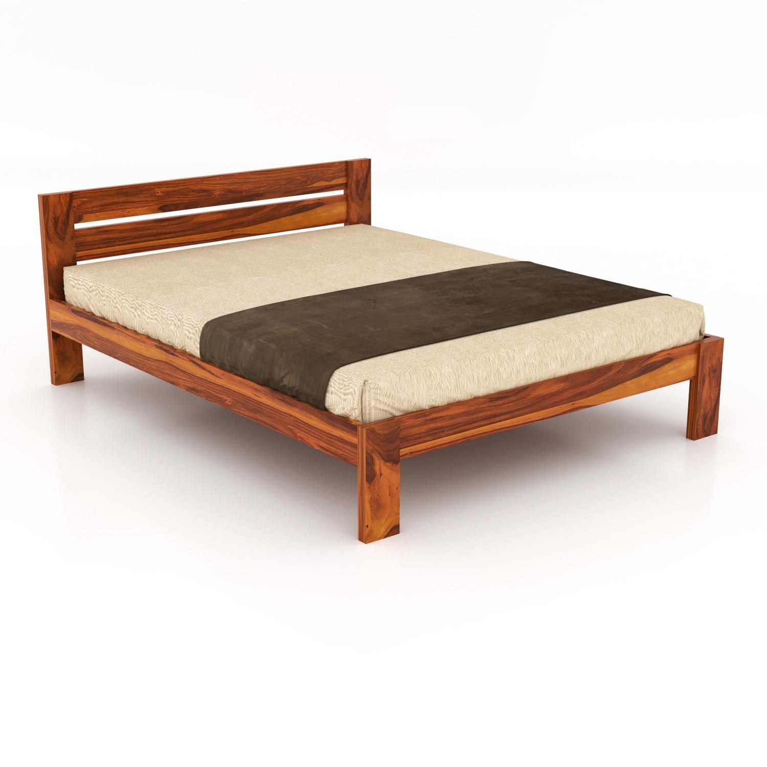 Rukmaajee Solid Sheesham Wood Wooden Queen Size Bed Without Storage