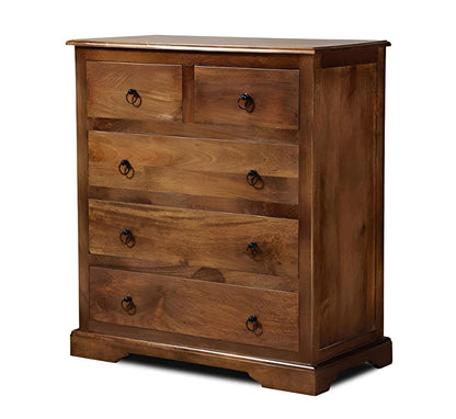 Rukmaajee Wooden Honey Finish Furniture Chest of Drawers Rack| Chester