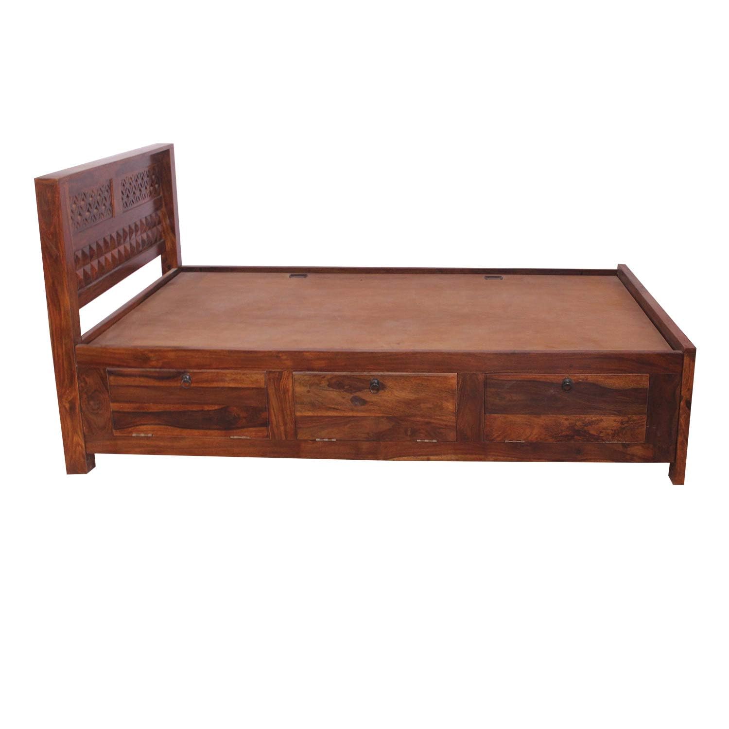 Rukmaajee Furniture Flora with Diamond Solid Sheesham Wood Bed in