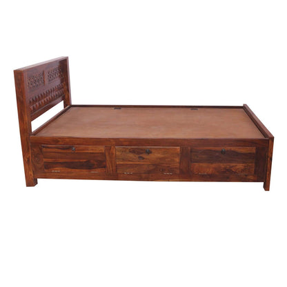 Rukmaajee Furniture Flora with Diamond Solid Sheesham Wood Bed in