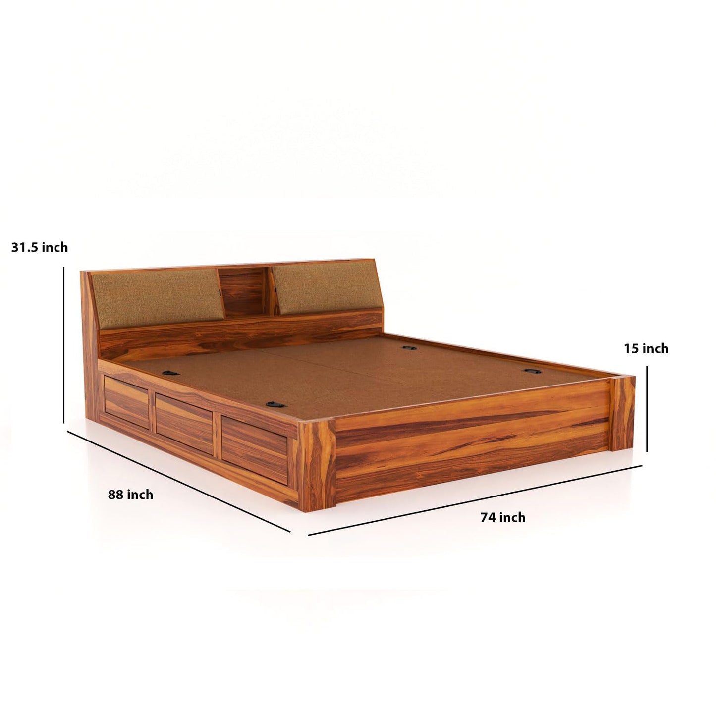 Rukmaajeee Solid Sheesham Wood King Size Bed with Box Storage | Wooden