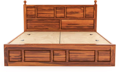 Rukmaajee Solid Sheesham Wood King Size Bed with Box Storage for Home