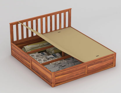 Rukmaajee Sheesham Wood King Size Bed with Storage | Solid Wood Box
