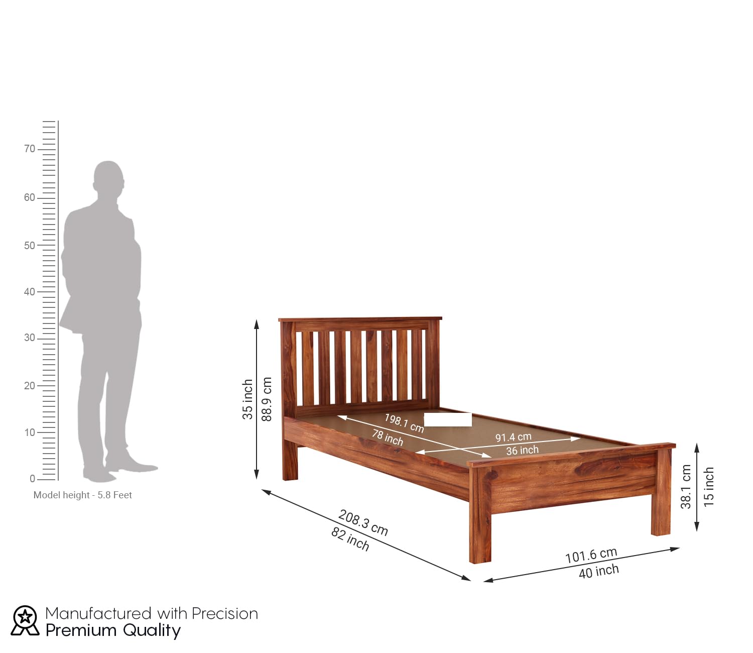 Rukmaajeee Solid Sheesham Wood Single Bed Without Storage | Wooden Cot