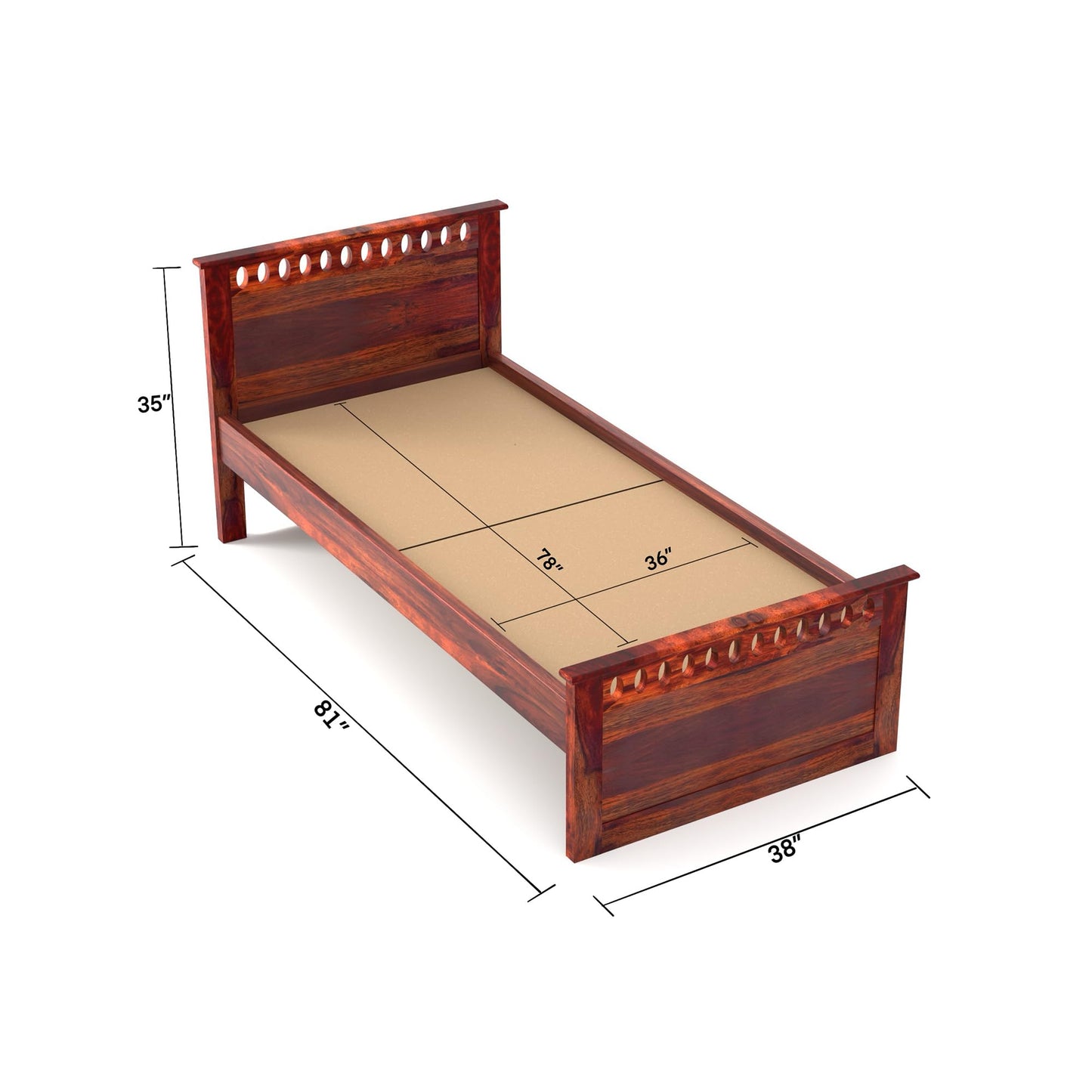Rukmaajee Solid Sheesham Wood Single Bed for Your Home Sheesham Wood