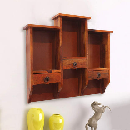Rukmaajee Furniture Diamond Three Drawer Wall Self in Natural Solid