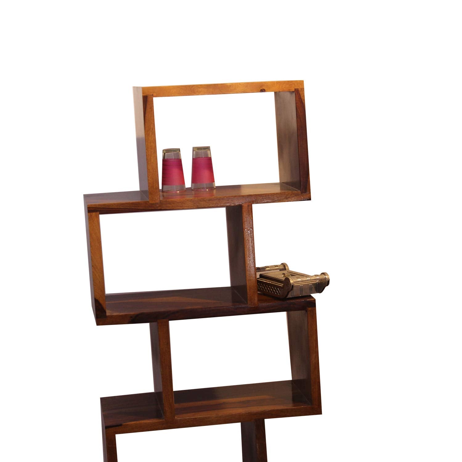 Rukmaajee Furniture Zikato Bookshelf in Natural Solid Wood with Honey