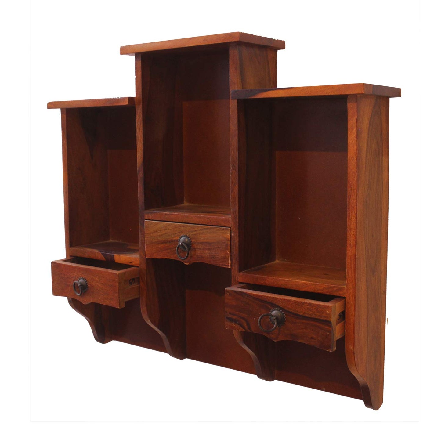 Rukmaajee Furniture Diamond Three Drawer Wall Self in Natural Solid