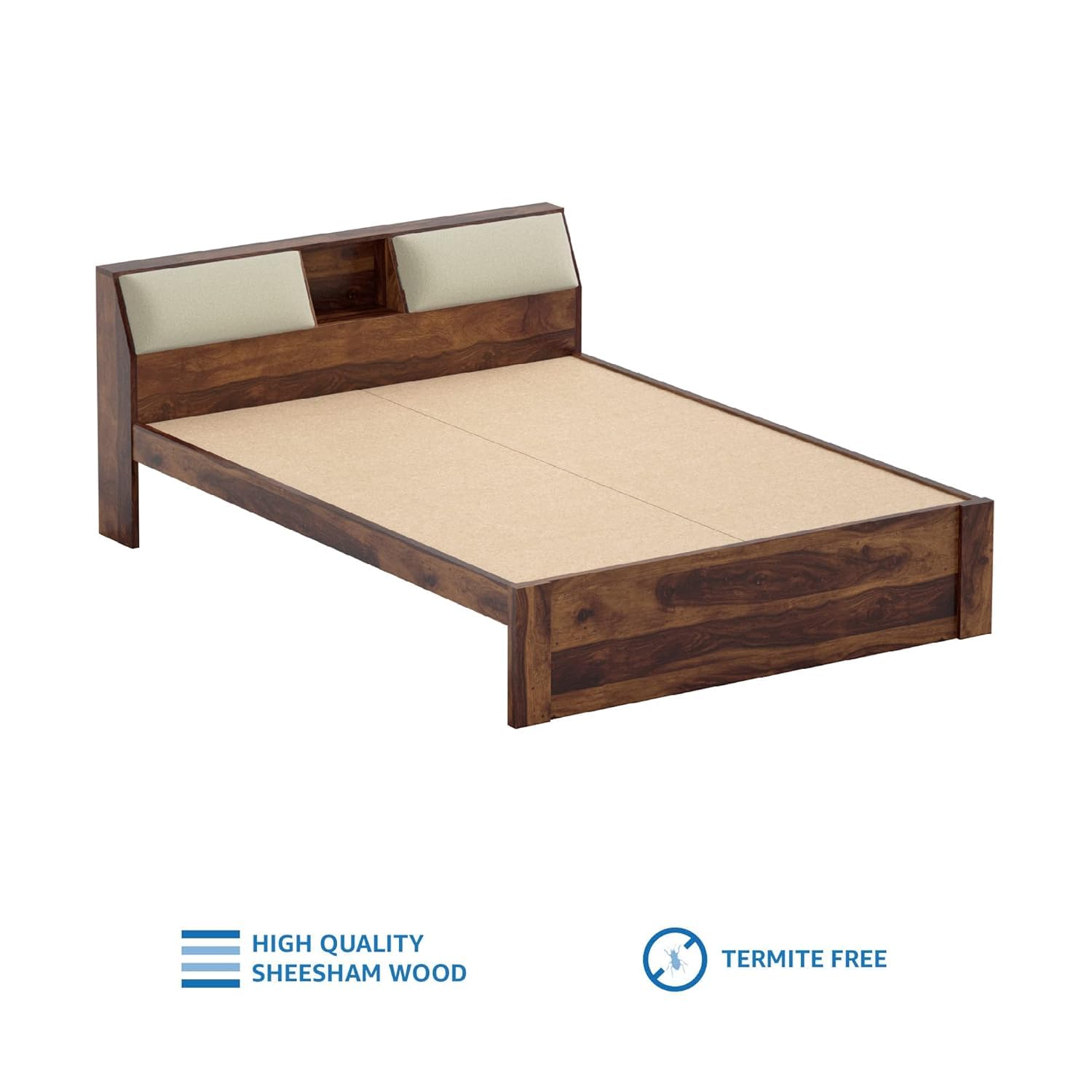 Amazon Brand - Rukmaajee Cazz Queen Size Solid Sheesham Wood Bed with