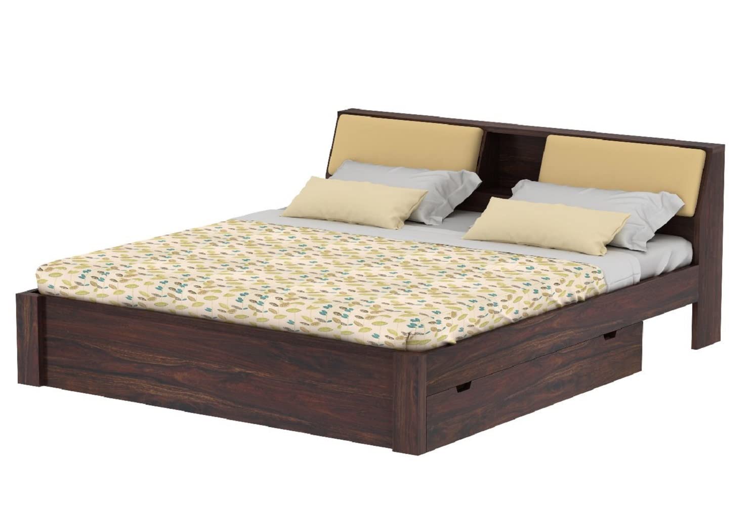 Rukmaajeee Furniture Sheesham Wood King Size Bed with 2 Drawer Storage