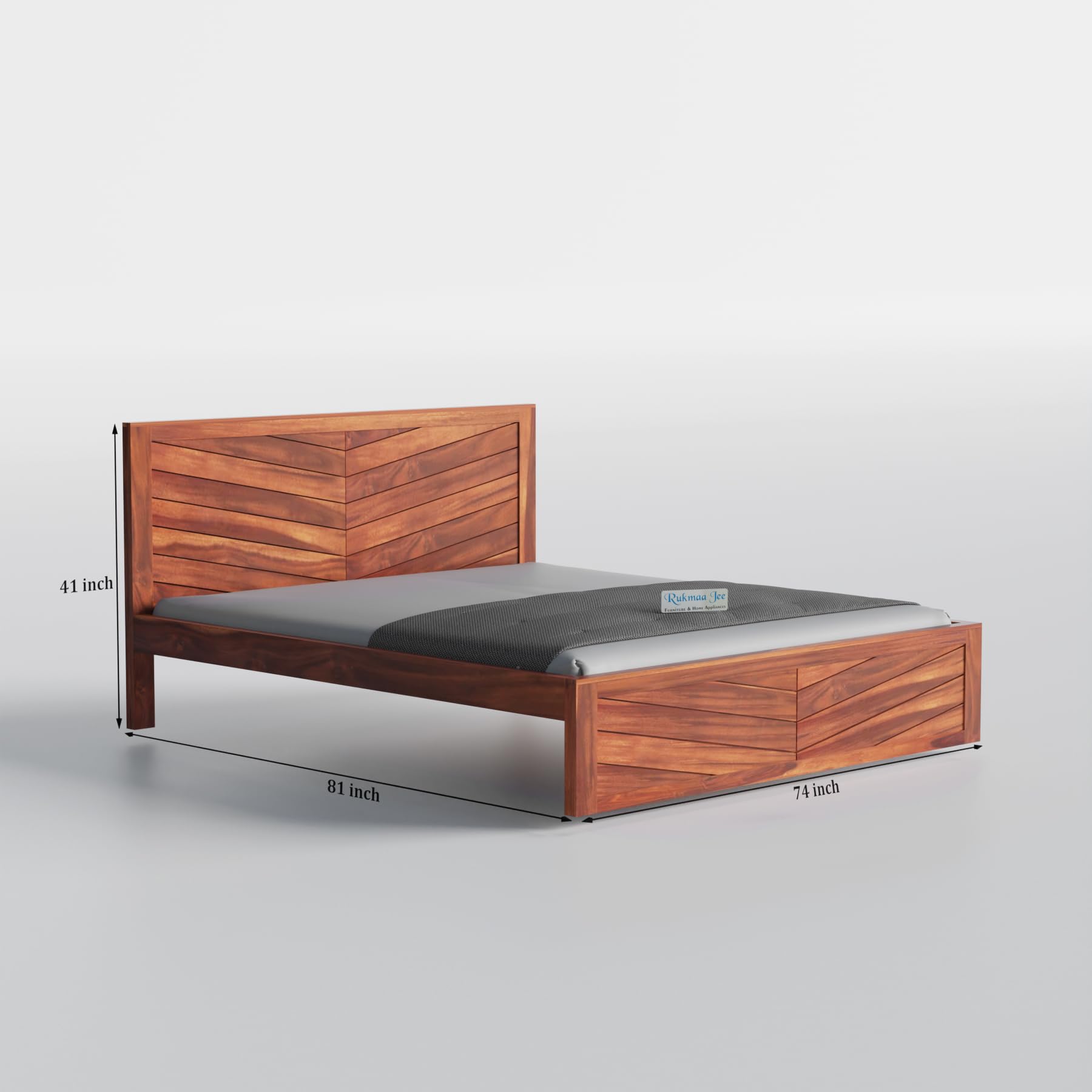 Rukmaajee Solid Sheesham Wood King Size Bed | V-Groove Design