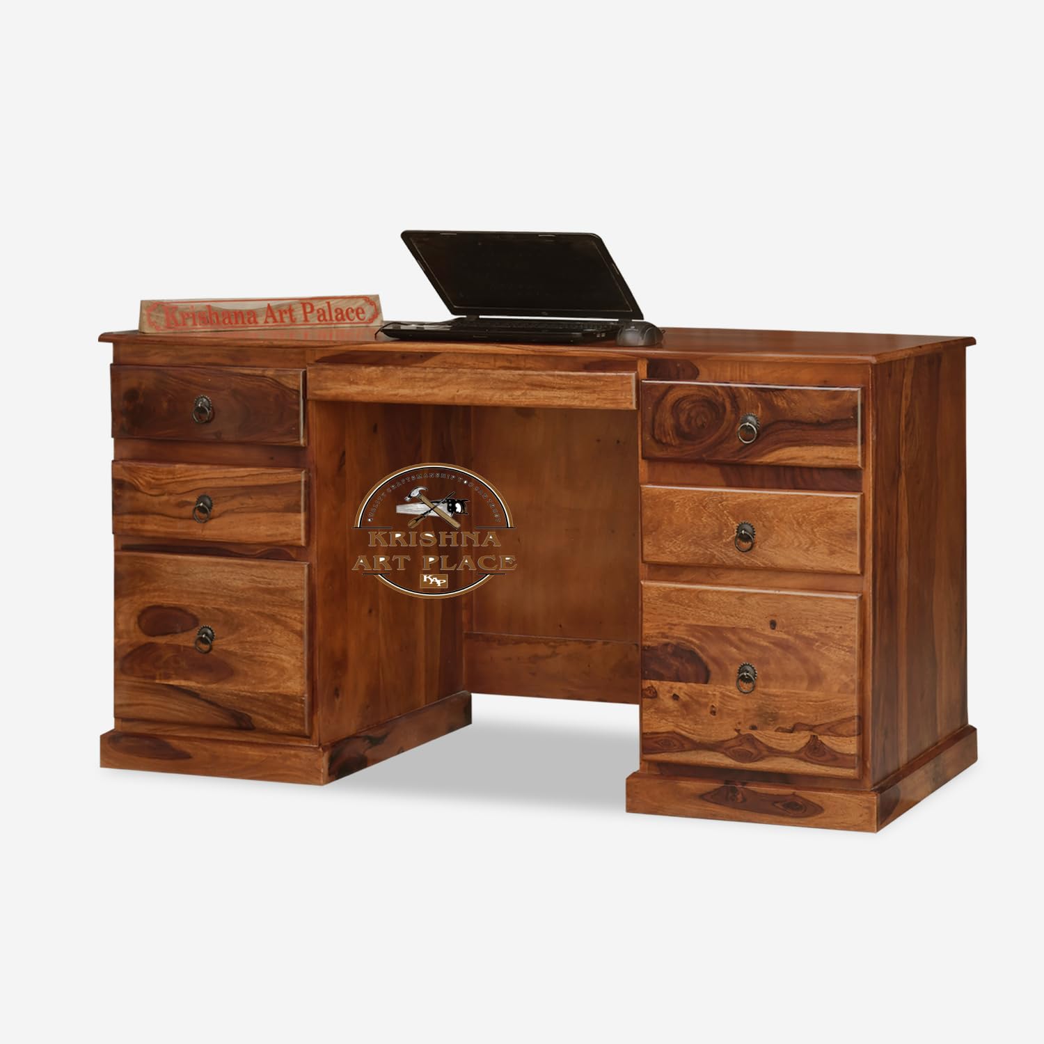 Rukmaajeee Sheesham Wood Study Writing Desk with 6 Drawers | Laptop &