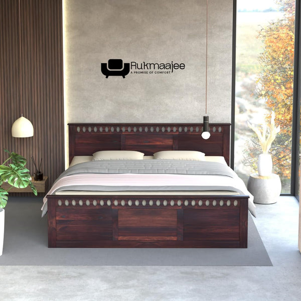Rukmaajee King Size Bed with Sheesham Wood Frame, Walnut Brown Finish,
