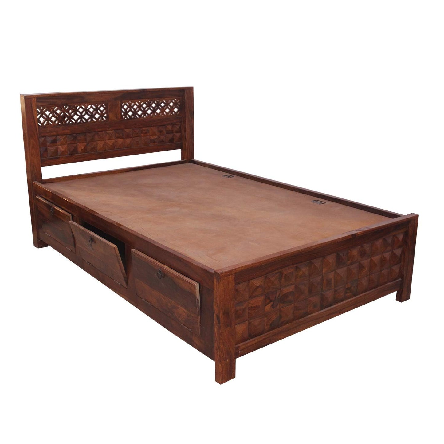 Rukmaajee Furniture Flora with Diamond Solid Sheesham Wood Bed in