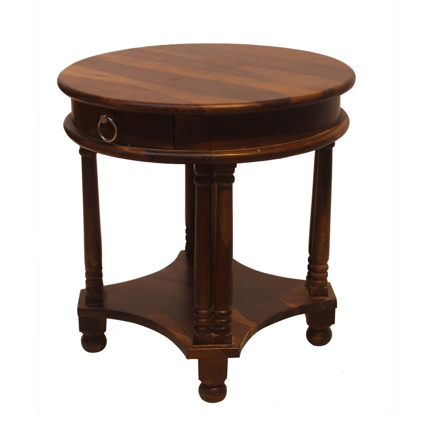 Rukmaajee Furniture Round Telephonic Table in Natural Solid Wood with