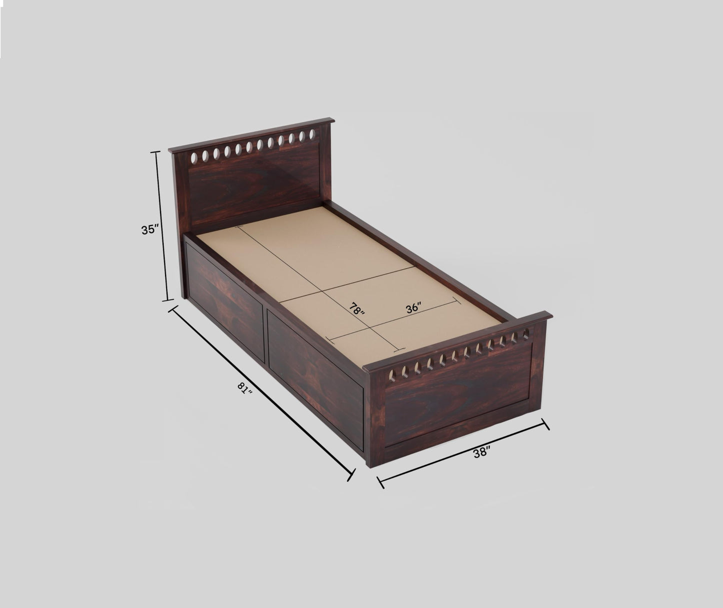 Rukmaajee Solid Sheesham Wood Box Storage Bed for Your Home Modern