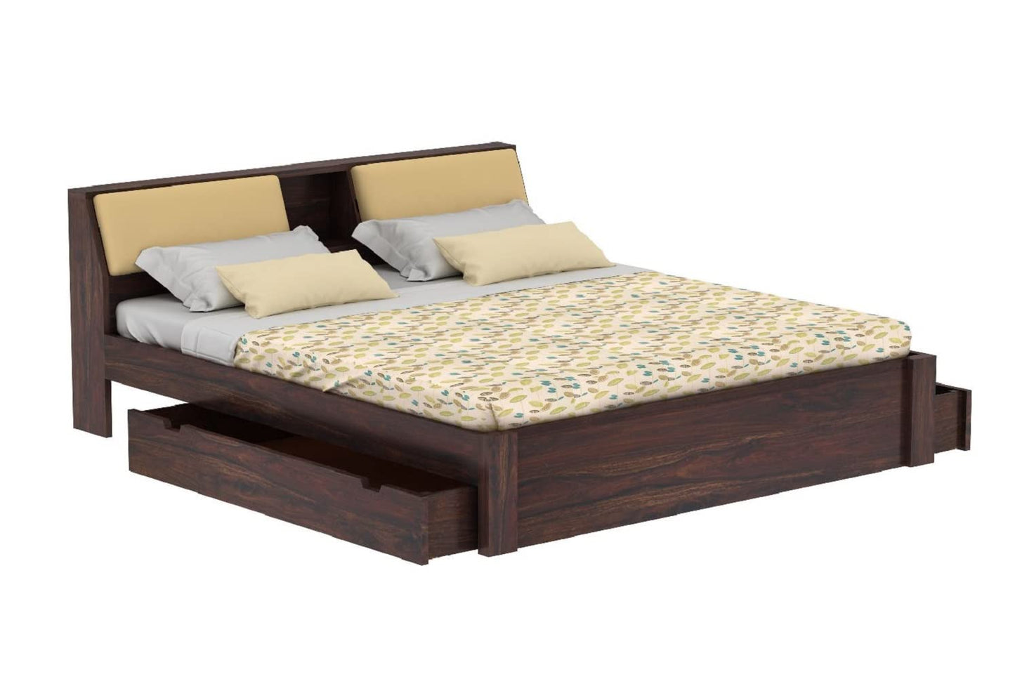 Rukmaajeee Furniture Sheesham Wood King Size Bed with 2 Drawer Storage