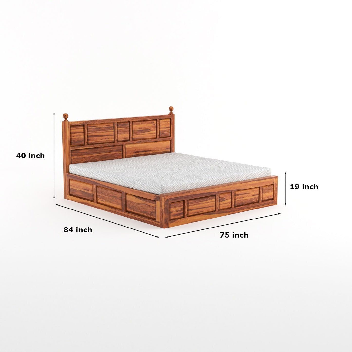 Rukmaajee Solid Sheesham Wood King Size Bed with Box Storage for Home