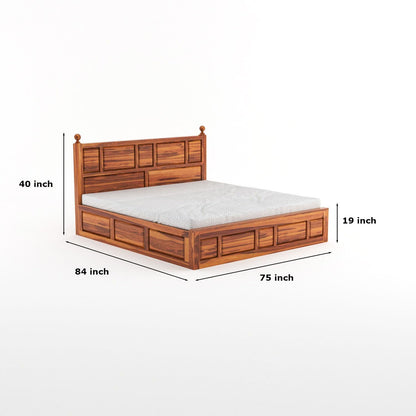 Rukmaajee Solid Sheesham Wood King Size Bed with Box Storage for Home