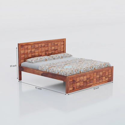 Rukmaajee Solid Sheesham Wood Queen Size Bed Without Storage|Wooden