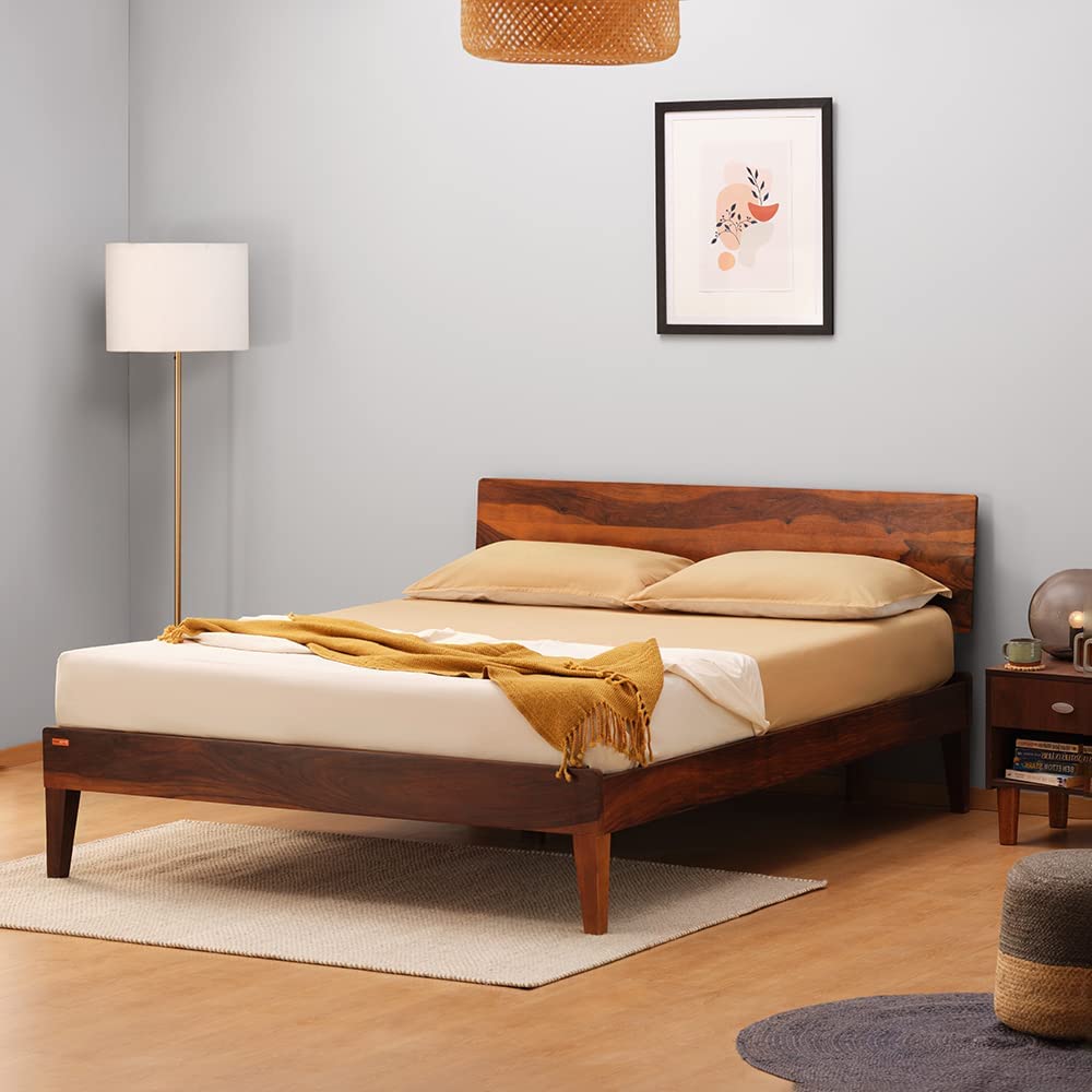 Rukmaajee Bed G | Premium Solid Sheesham Wood Queen Size Bed (Honey