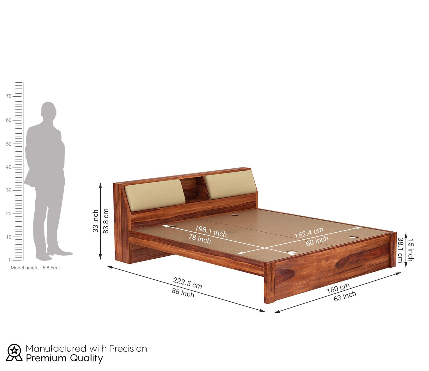 Rukmaajeee Solid Sheesham Wood Wooden Queen Size Bed Without Storage