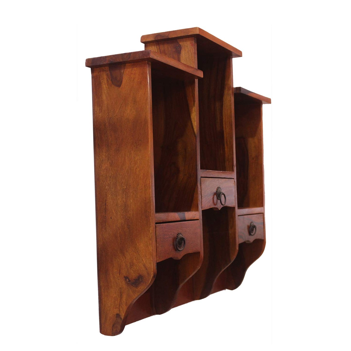 Rukmaajee Furniture Diamond Three Drawer Wall Self in Natural Solid