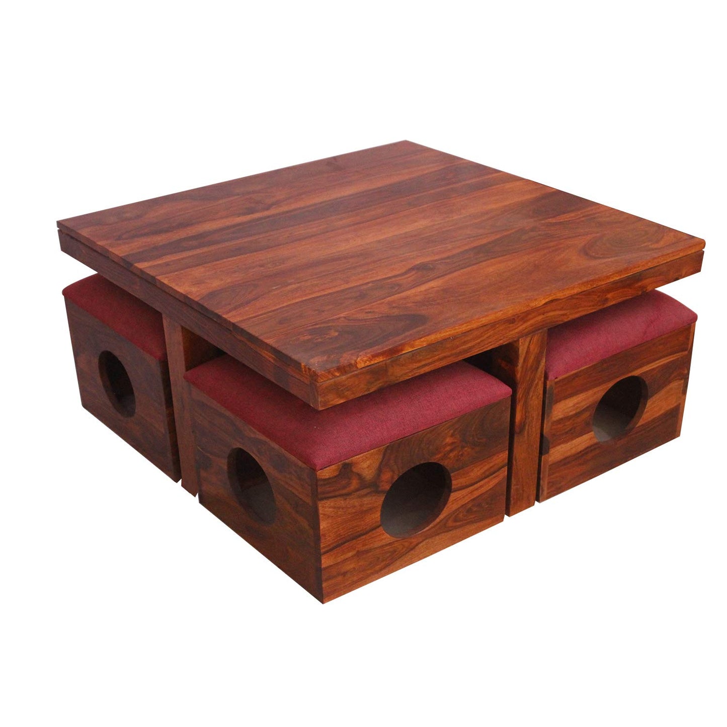 Rukmaajee Furniture Four Stool & Table Robotic Coffee Table in Natural