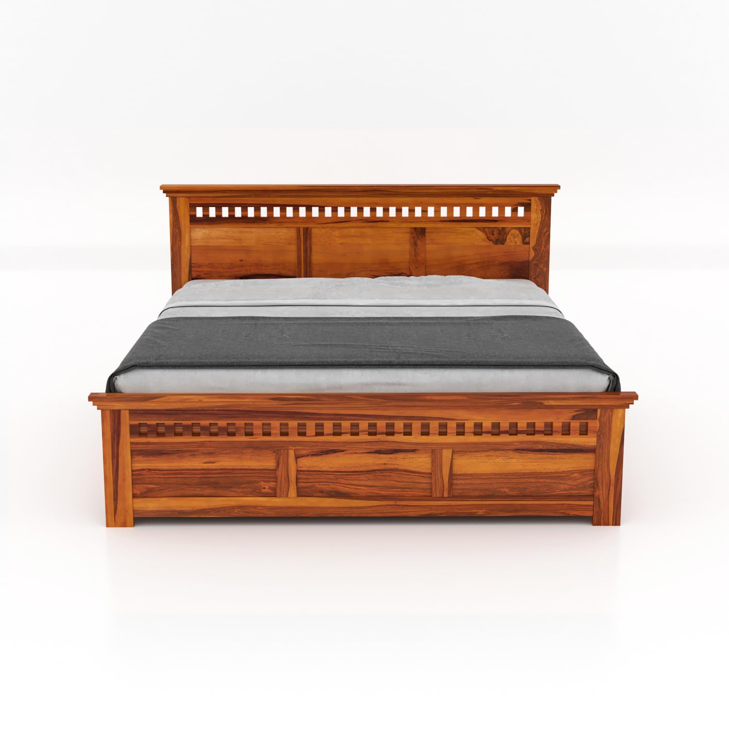 Rukmaajeee Solid Sheesham Wood Armania Queen Size Bed with Box Storage