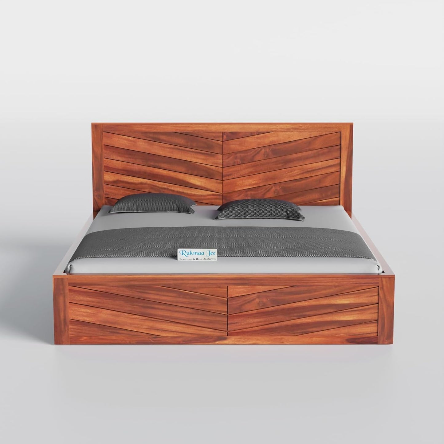 Rukmaajee Solid Sheesham Wood Queen Size Bed Without Storage|Wooden