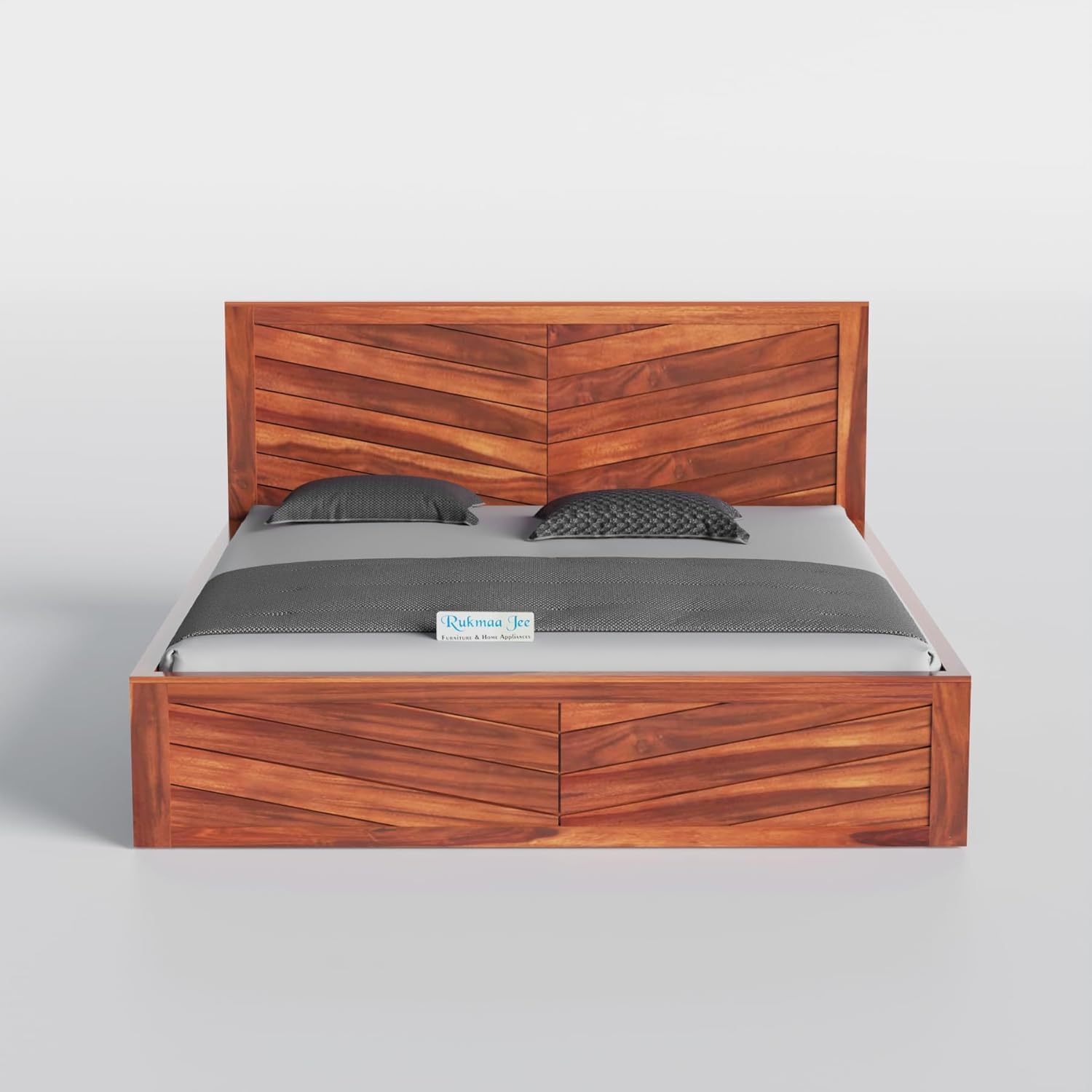 Rukmaajee Solid Sheesham Wood Queen Size Bed Without Storage|Wooden