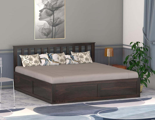 Rukmaajee Sheesham Wood King Size Bed with Storage | Solid Wood Box