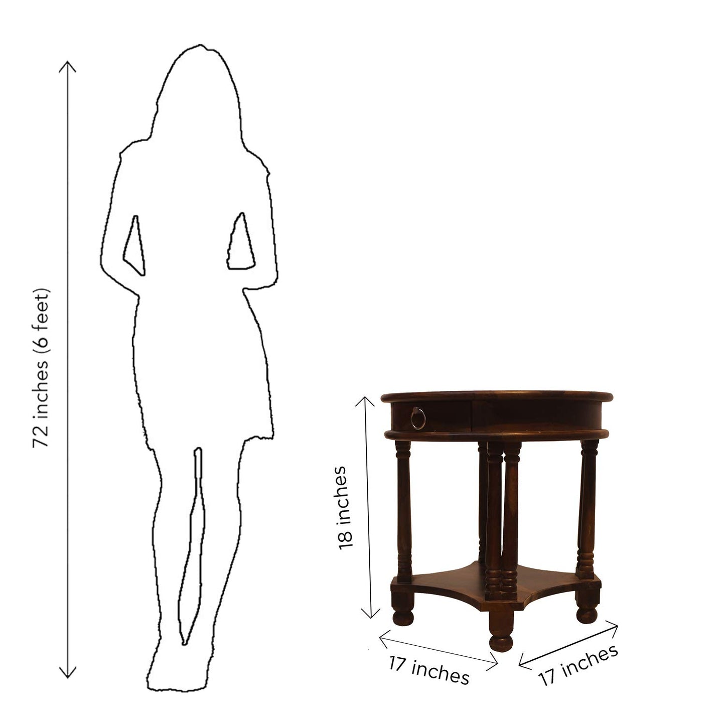 Rukmaajee Furniture Round Telephonic Table in Natural Solid Wood with