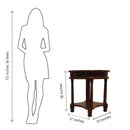Rukmaajee Furniture Round Telephonic Table in Natural Solid Wood with