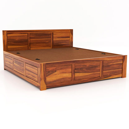 Rukmaajee Solid Sheesham Wood Queen Size Bed with Box Storage for