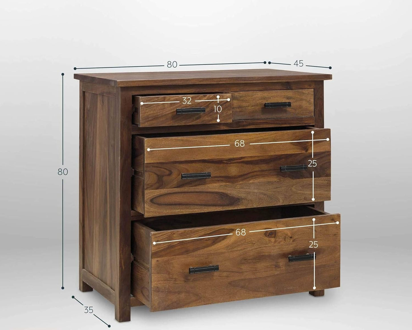 Rukmaajee Furniture Solid Sheesham Wood Chest of Drawers for Bedroom